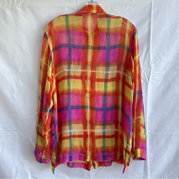 Go Silk button front shirt 100% silk, plaid, colorful size: M/L(see description) - Picture 9 of 10